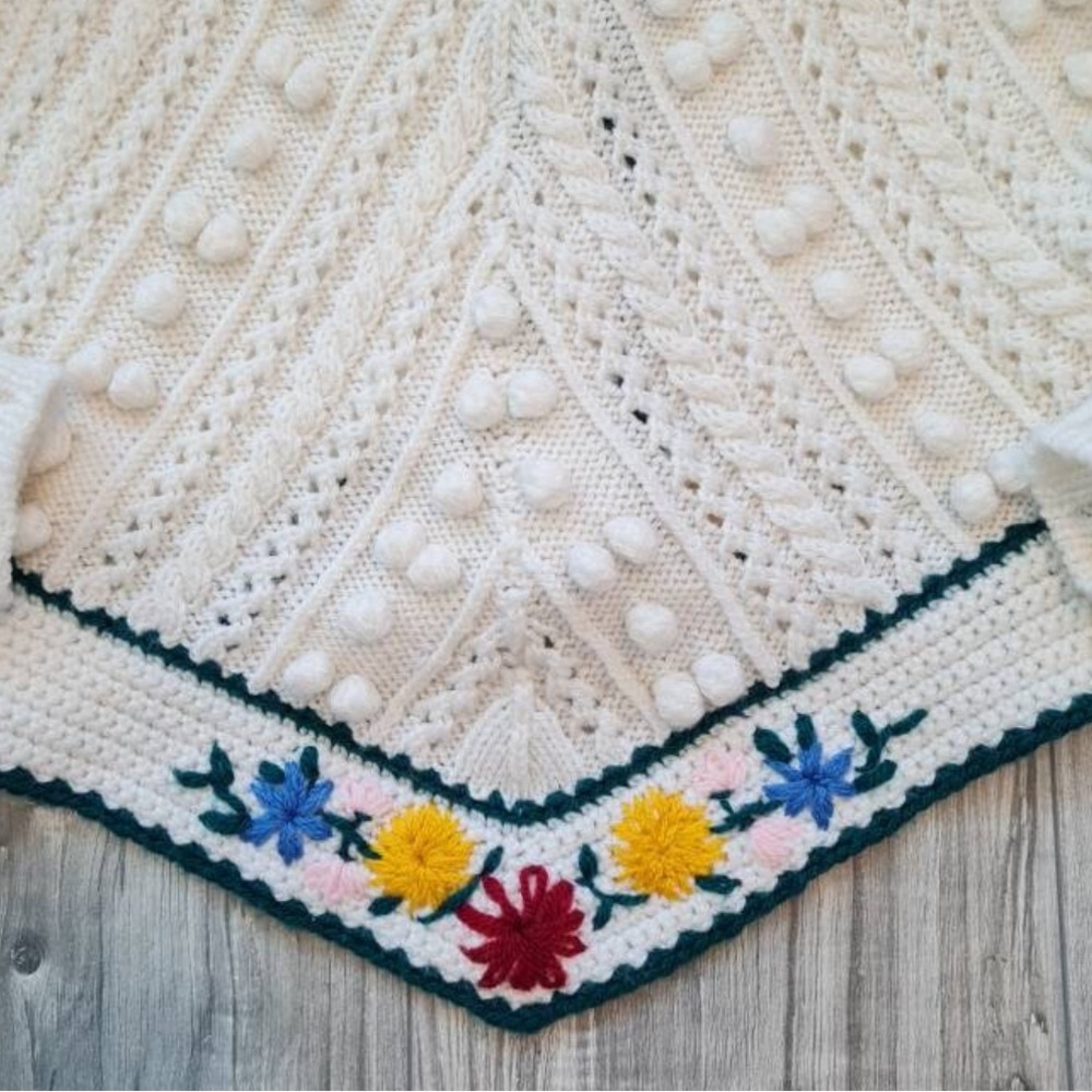 Doen-like Vintage 50’s Bavarian Cardigan with 3D Pompoms and Floral Embroidery L - Picture 6 of 7